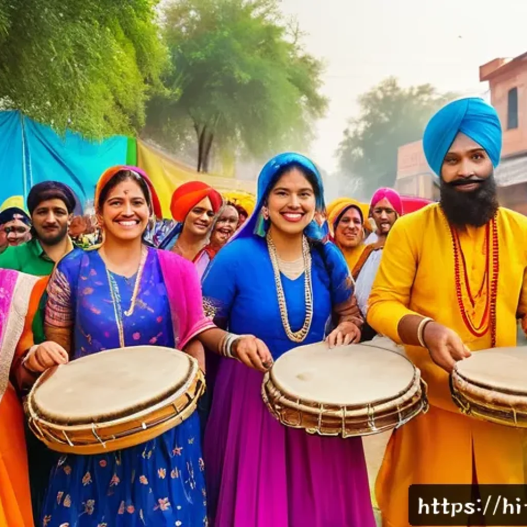 파키스탄 유명 축제 바사키 - A vibrant rural Baisakhi festival scene in Punjab, India, showcasing men and women in colorful tradi...