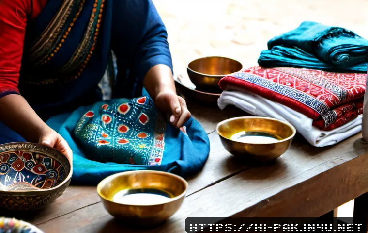 Home 16 파키스탄에서 구입할 만한 특산품 - Photorealistic artisan market display in Pakistan, a neatly arranged selection of hand-embroidered s...